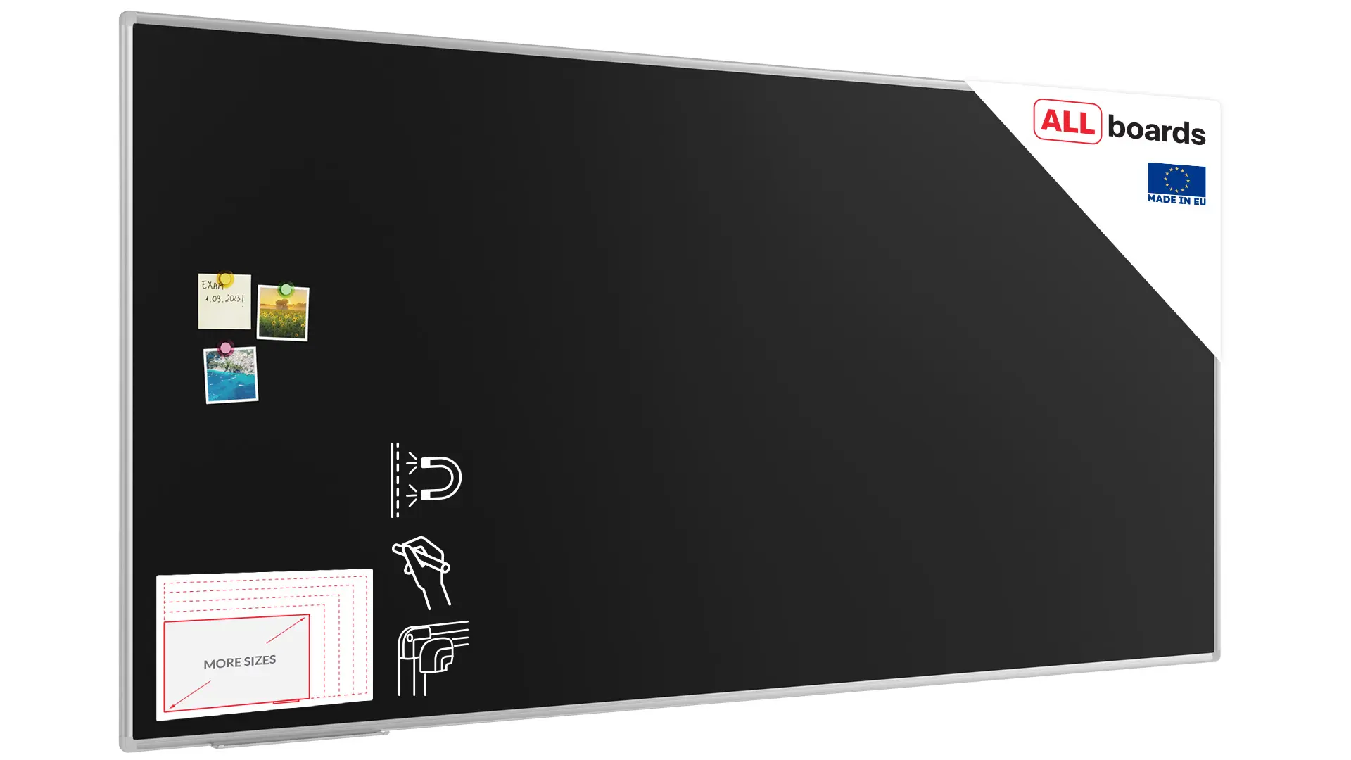 Chalkboard black magnetic surface aluminium frame 240×120 cm