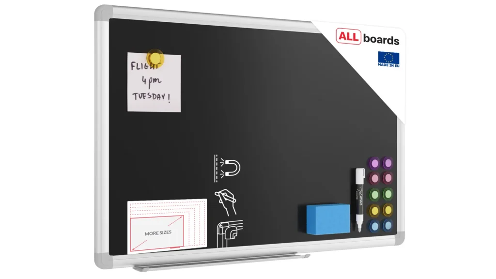 Chalkboard black magnetic surface aluminium frame 60x40 cm