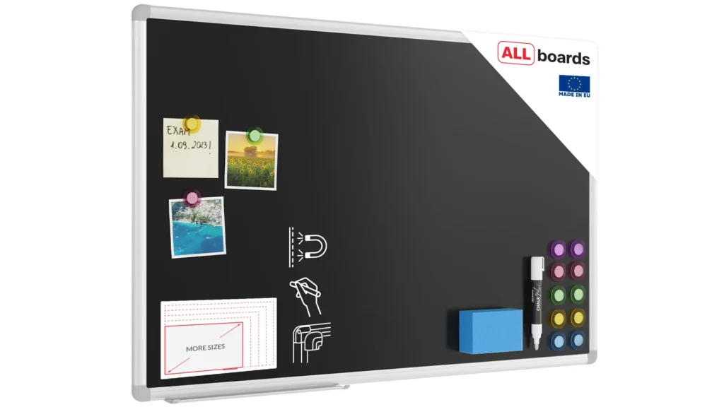 Chalkboard black magnetic surface aluminium frame 90x60 cm