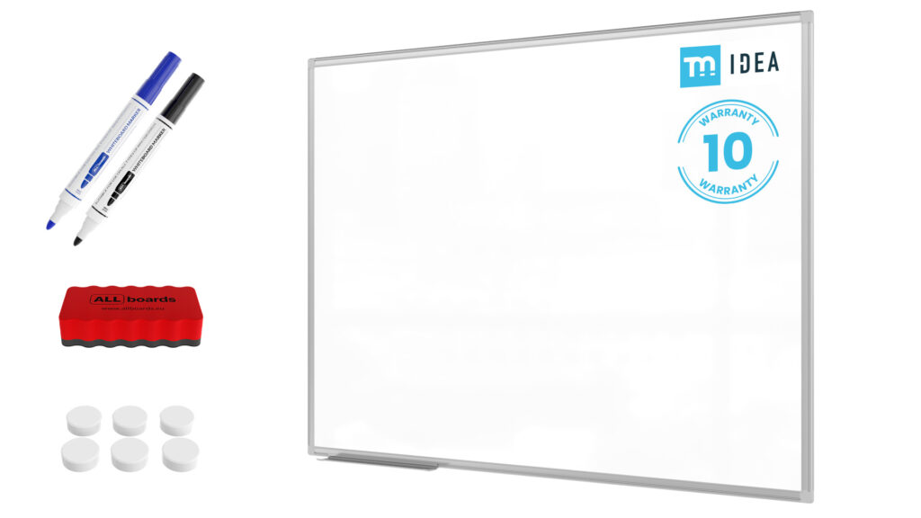 Magnetic Dry-Wipe Whiteboard 120x90 cm in Aluminium Frame + Accessory Set – TM IDEA® Flex Series