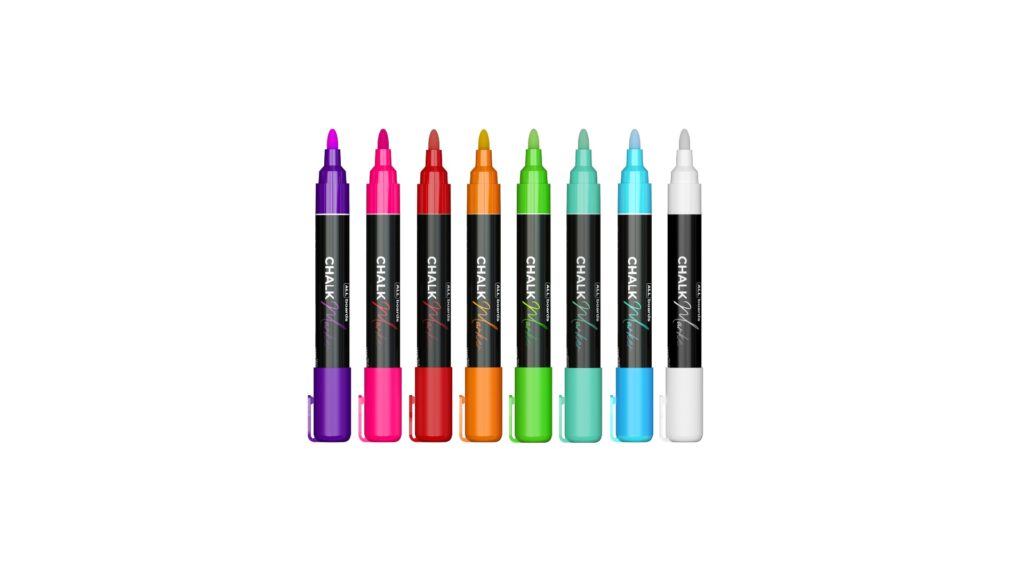 A set of CLASSIC chalk markers: white, green, blue, purple, pink, red, orange, green