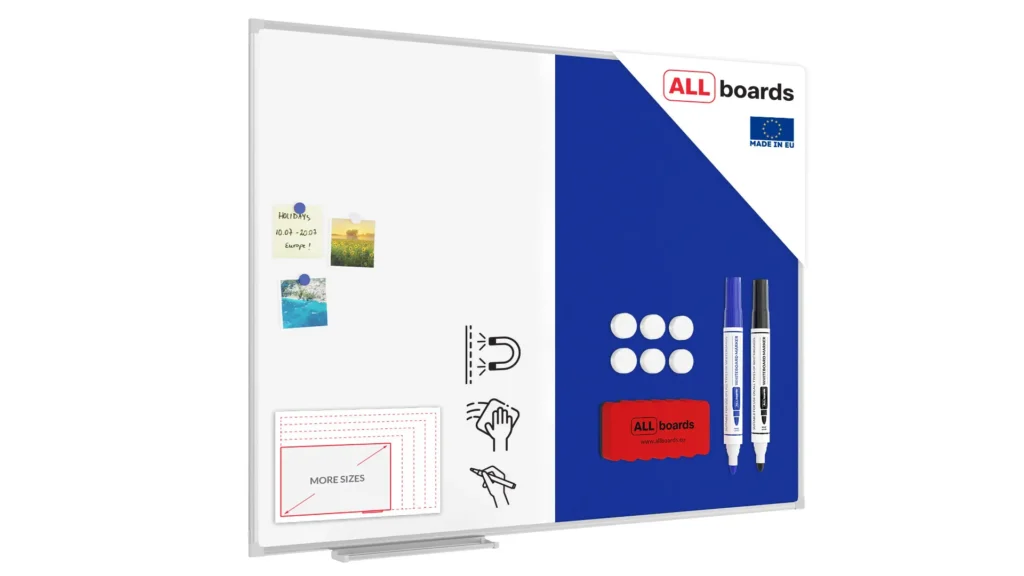 Combination Board 2 in 1 Whiteboard & Blue Felt Board with Aluminium Frame 120x90cm, Pin Board Magnetic Board