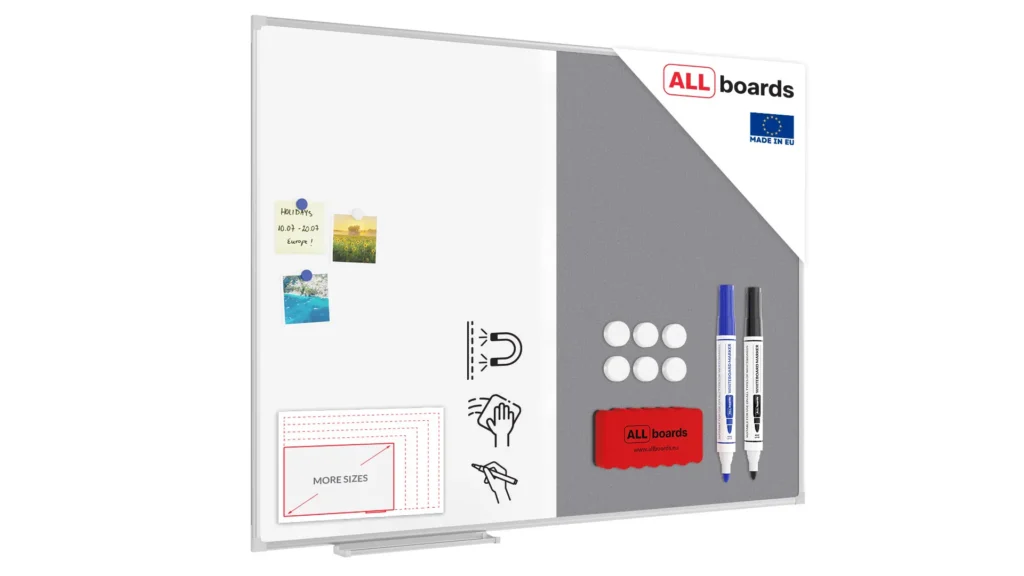 Combination Board 2 in 1 Whiteboard & Grey Felt Board with Aluminium Frame 120x90cm, Pin Board Magnetic Board