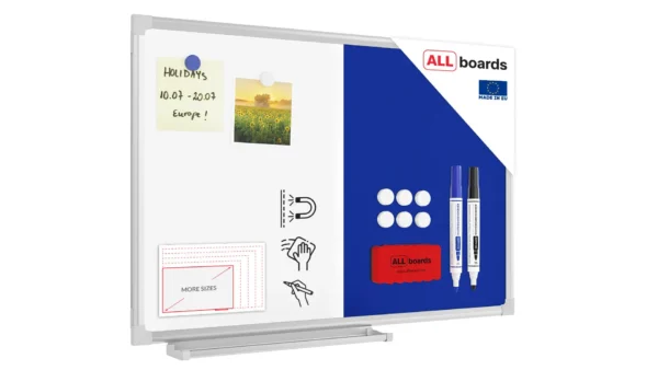 Combination Board 2 in 1 Whiteboard & Blue Felt Board with Aluminium Frame 60x40cm, Pin Board Magnetic Board