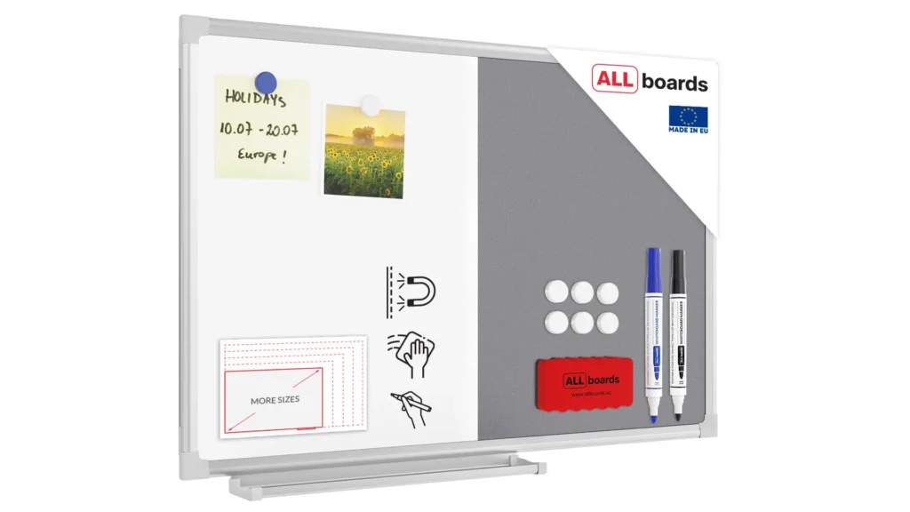 Combination Board 2 in 1 Whiteboard & Grey Board with Aluminium Frame 60x40cm, Pin Board Magnetic Board