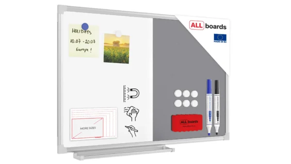 Combination Board 2 in 1 Whiteboard & Grey Board with Aluminium Frame 60x40cm, Pin Board Magnetic Board