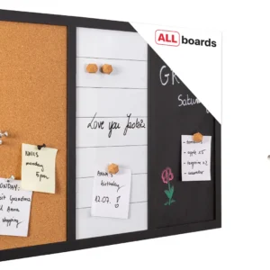 3-in-1 Combination Board: Dry Erase-Magnetic, Magnetic-Chalk, and Cork Board 60x40 cm