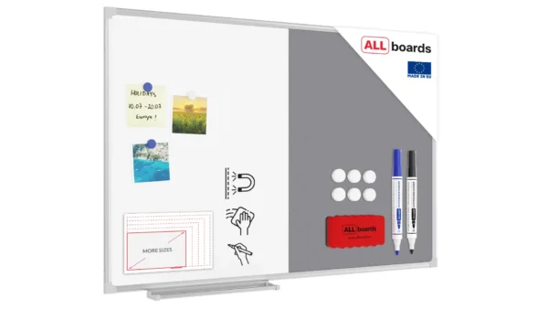 Combination Board 2 in 1 Whiteboard & Grey Felt Board with Aluminium Frame 90x60cm, Pin Board Magnetic Board