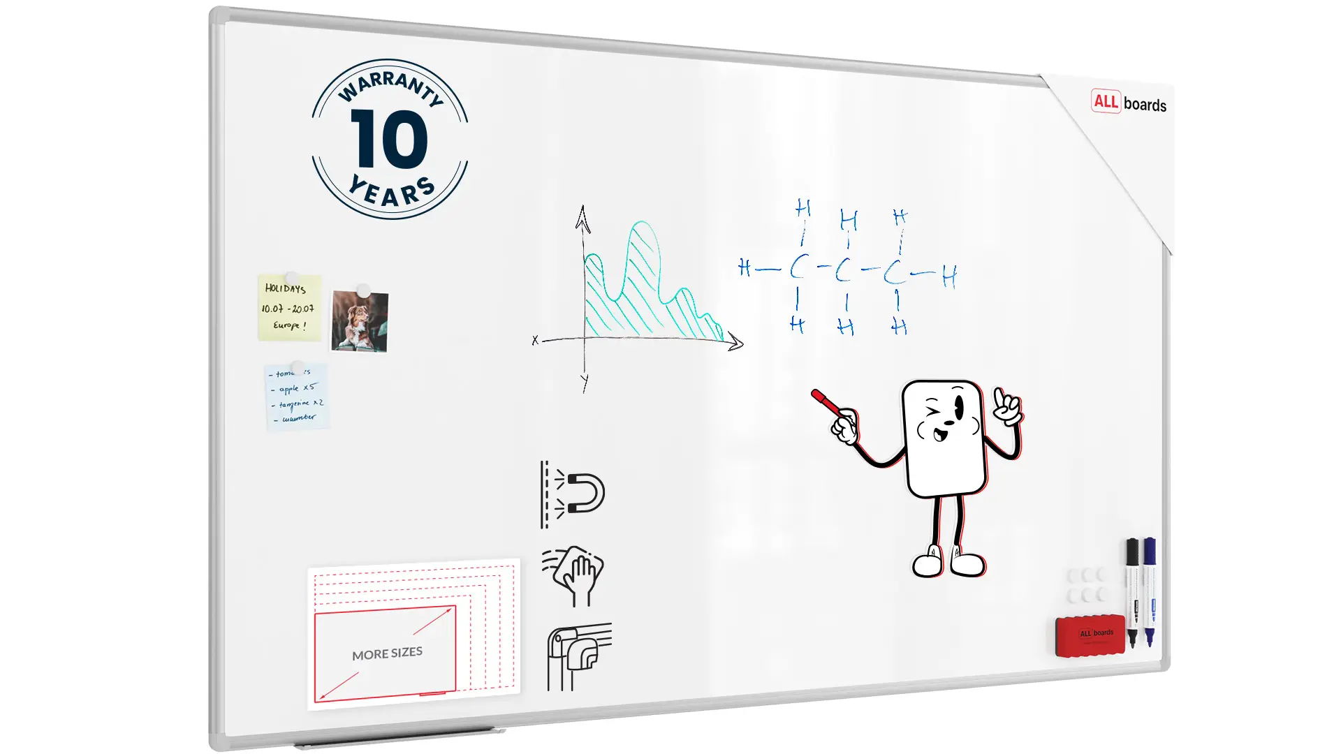 Whiteboard dry erase magnetic surface aluminium frame 170x100 cm PREMIUM EXPO + FREE Accessory Set