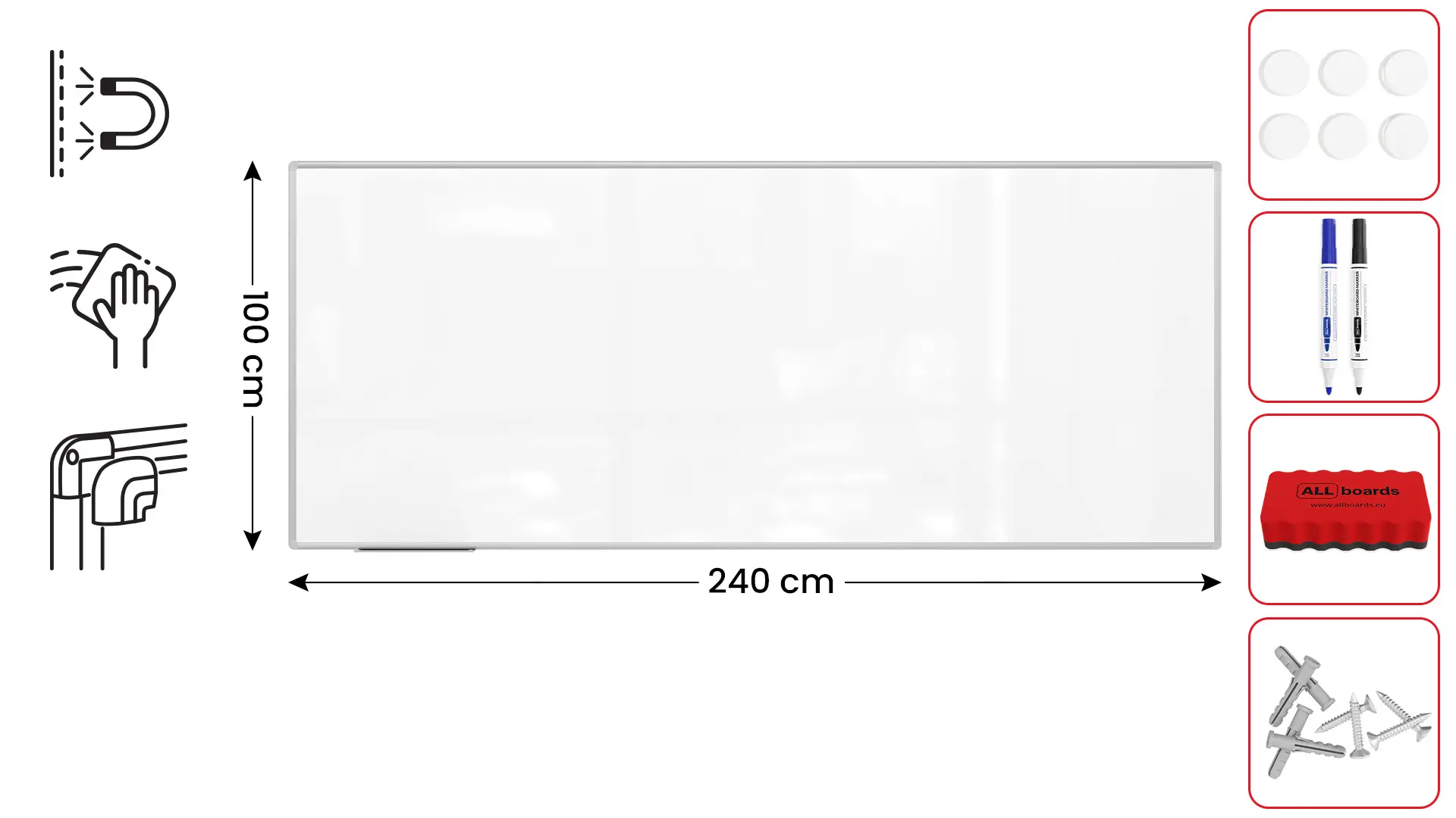 Whiteboard dry erase magnetic surface aluminium frame 240x100 cm PREMIUM EXPO + FREE Accessory Set - Image 2