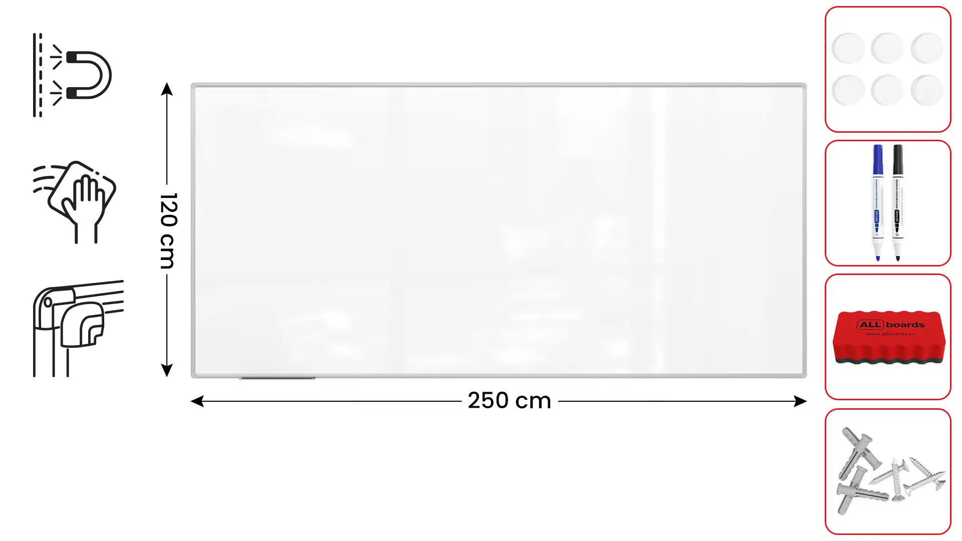 Whiteboard dry erase magnetic surface aluminium frame 250x120 cm PREMIUM EXPO + FREE Accessory Set - Image 2