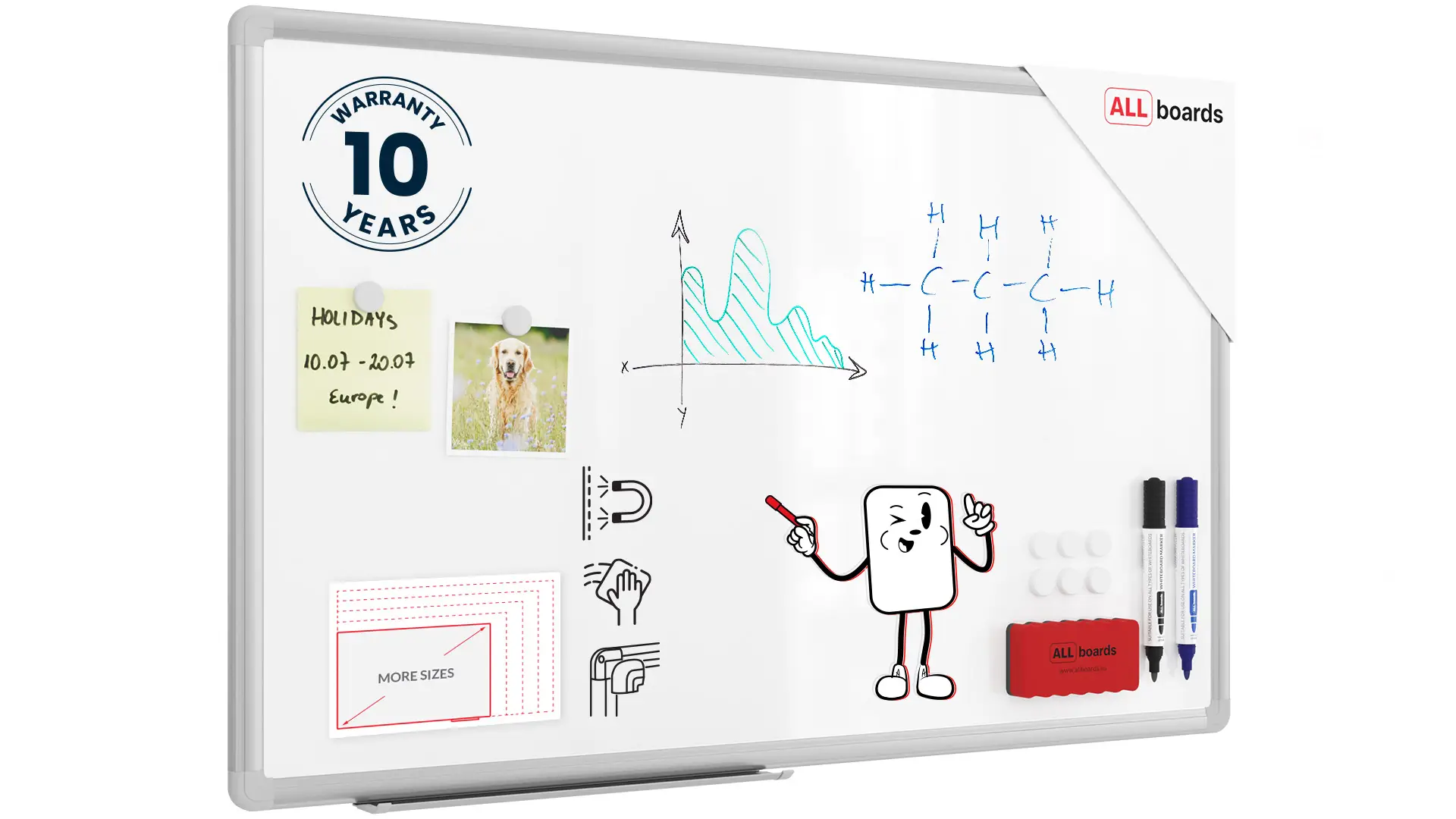 Whiteboard dry erase magnetic surface aluminium frame 80x50 cm PREMIUM EXPO + FREE Accessory Set