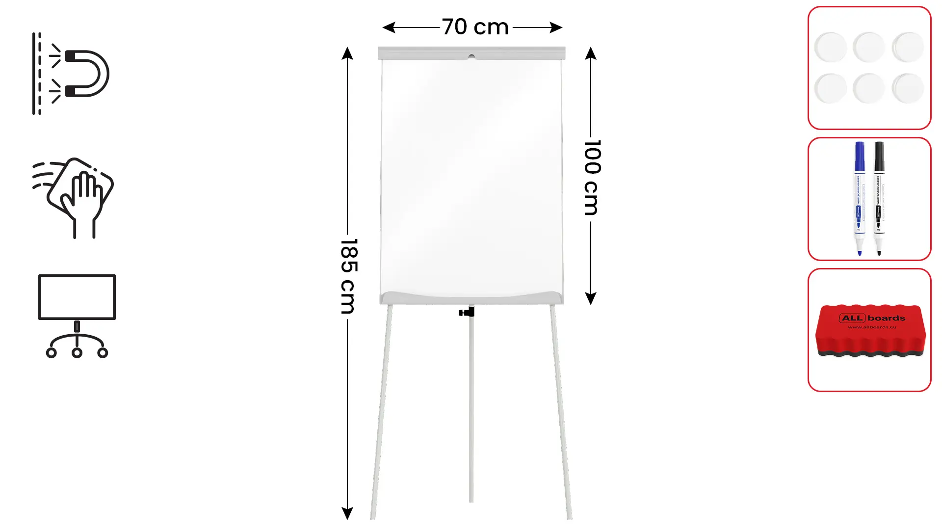 Flipchart whiteboard dry erase magnetic surface 100x70 cm