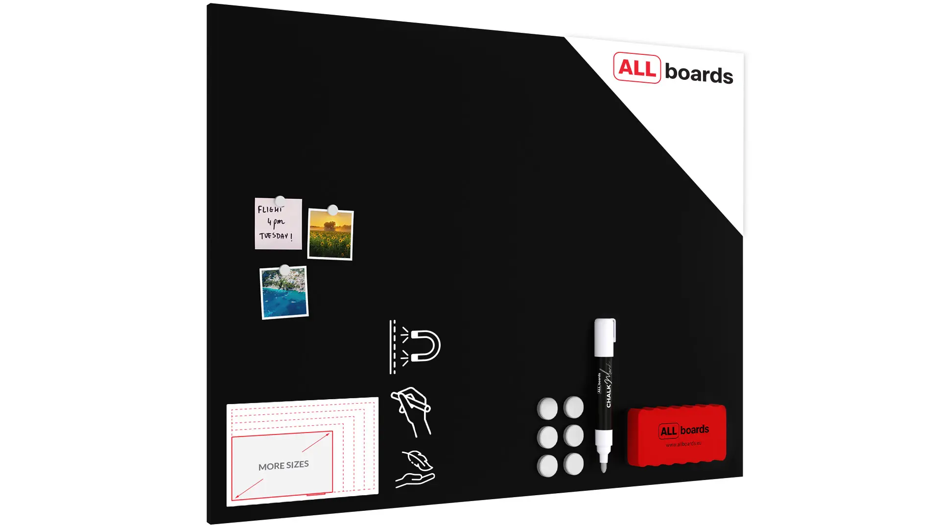 Magnetic Boards MetalBoard BLACK CLASSIC BLACK 120x90cm a Magnetic Metal Poster for all types of magnets + a set of accessories Included