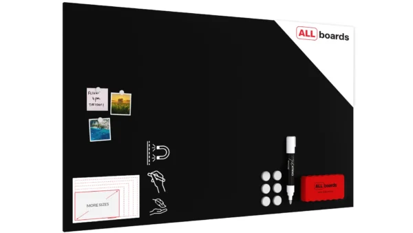 Magnetic Boards MetalBoard BLACK CLASSIC BLACK 150x90cm a Magnetic Metal Poster for all types of magnets + a set of accessories Included