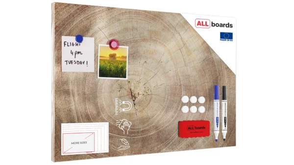 Magnetic Boards MetalBoard WOOD GRAIN TREE STUMP TRUNK WOOD SLICE 60x40cm a Magnetic Metal Poster with an imprint for all types of magnets, Wall Mounted Durable 3D Printed + a set of accessories Included