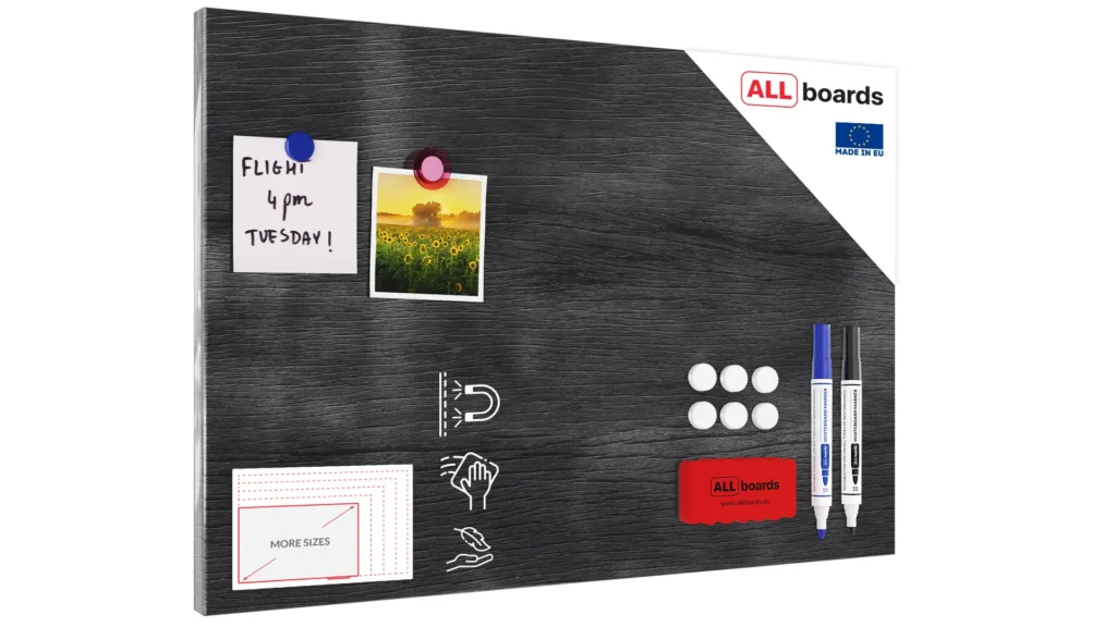 Magnetic Boards MetalBoard GRAY WOOD, DECORATIVE WOOD, BLACK WOOD 60x40cm a Magnetic Metal Poster for all types of magnets + a set of accessories Included