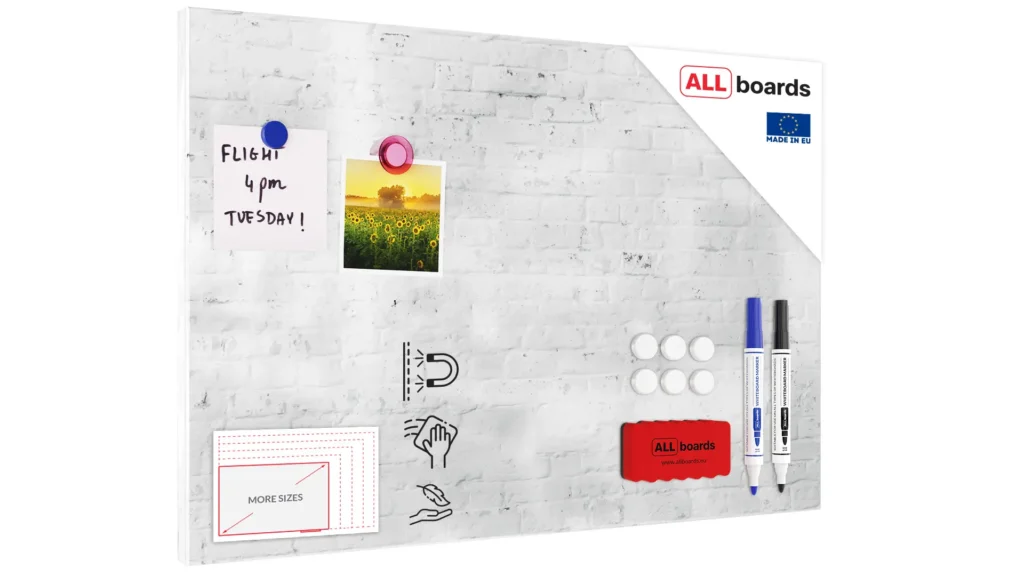 Magnetic Boards MetalBoard WHITE BRICK, WHITE BRICK WALL 60x40cm a Magnetic Metal Poster for all types of magnets + a set of accessories Included