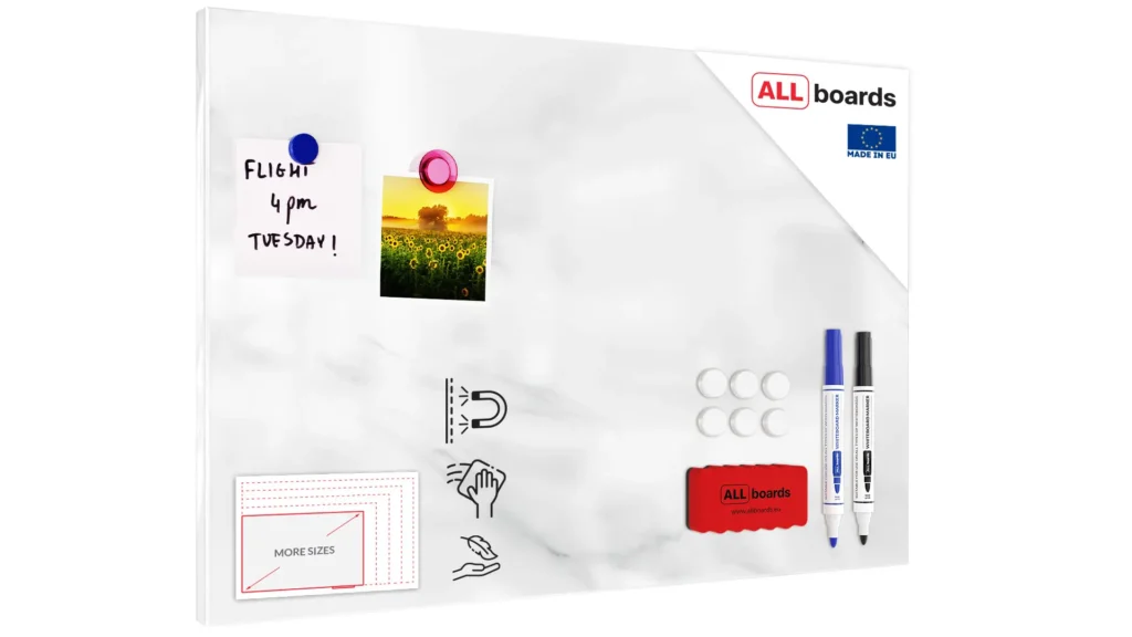 Magnetic Boards MetalBoard WHITE MARBLE, DECORATIVE MARBLE, MARBLE SURFACE 60x40cm a Magnetic Metal Poster for all types of magnets + a set of accessories Included