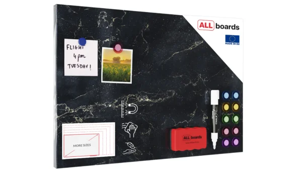Magnetic Boards MetalBoard BLACK MARBLE, BLACK GOLDEN MARBLE 60x40cm a Magnetic Metal Poster for all types of magnets + a set of accessories Included