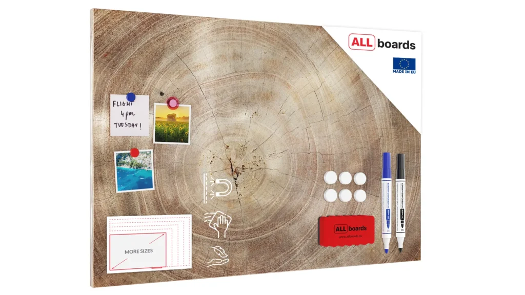 Magnetic Boards MetalBoard WOOD GRAIN TREE STUMP TRUNK WOOD SLICE 90x60cm a Magnetic Metal Poster with an imprint for all types of magnets, Wall Mounted Durable 3D Printed + a set of accessories Included