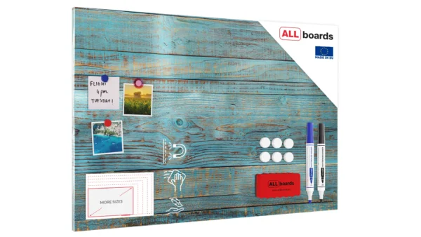 Magnetic Boards MetalBoard BLUE PLANKS VINTAGE RETRO 90x60cm a Magnetic Metal Poster with an imprint for all types of magnets, Wall Mounted Durable 3D Printed + a set of accessories Included