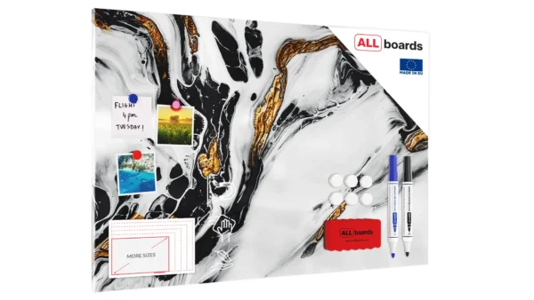 Magnetic Boards MetalBoard GOLDEN WHITE MARBLE 90x60cm a Magnetic Metal Poster with an imprint for all types of magnets, Wall Mounted Durable 3D Printed + a set of accessories Included