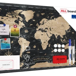 MetalBoard magnetic boards WORLD MAP 90x60cm Magnetic metal poster with print on all types of magnets, wall-mounted permanent 3D printing + accessories kit included