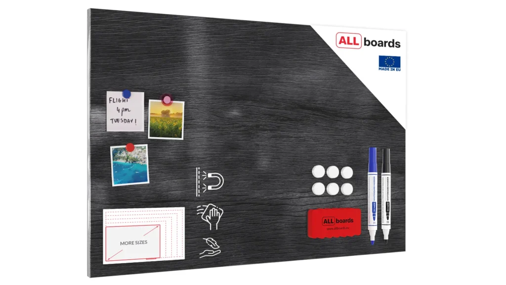 Magnetic Boards MetalBoard GRAY WOOD, DECORATIVE WOOD, BLACK WOOD 90x60cm a Magnetic Metal Poster for all types of magnets + a set of accessories Included