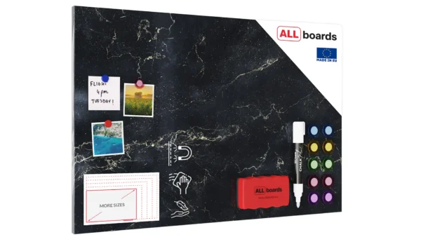 Magnetic Boards MetalBoard BLACK MARBLE, BLACK GOLDEN MARBLE 90x60cm a Magnetic Metal Poster for all types of magnets + a set of accessories Included