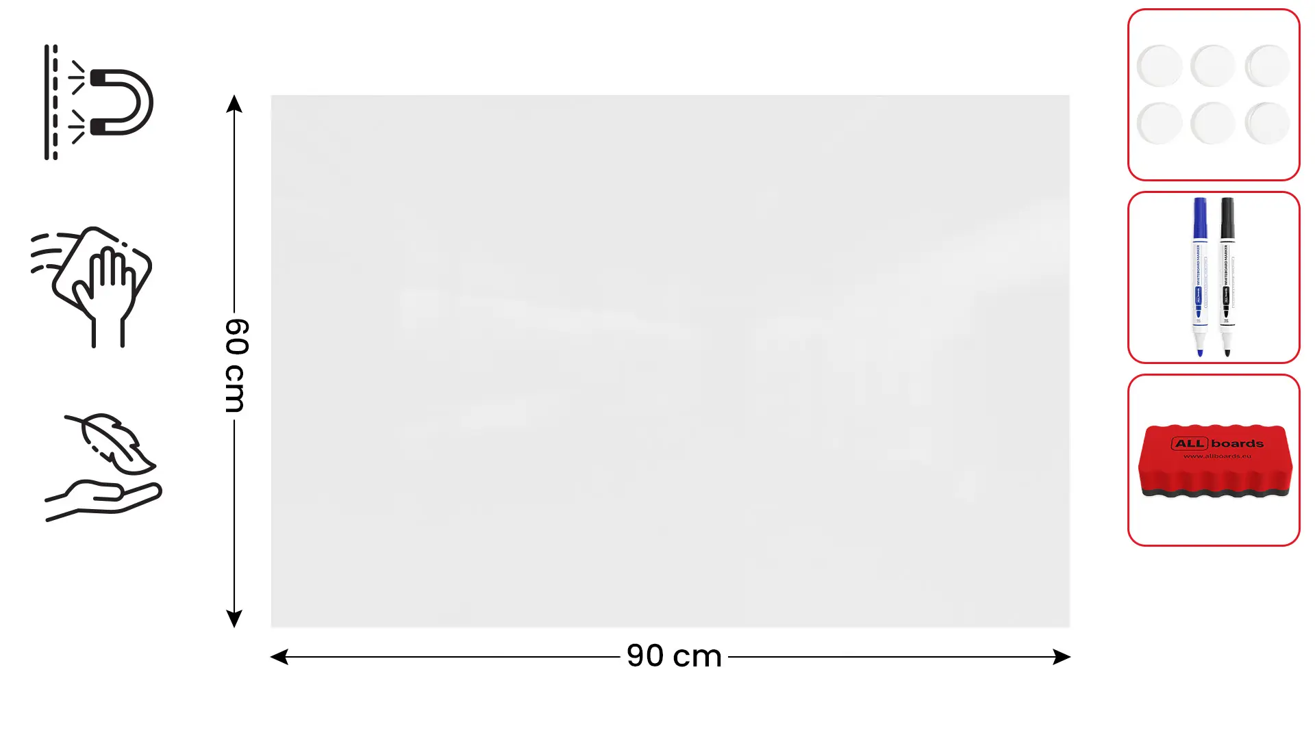 Magnetic Boards MetalBoard WHITE CLASSIC WHITE 90x60cm a Magnetic Metal Poster for all types of magnets + a set of accessories Included