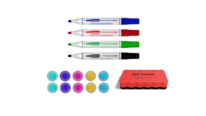 Set - magnetic eraser + 4 dry-erase markers + colorful magnets