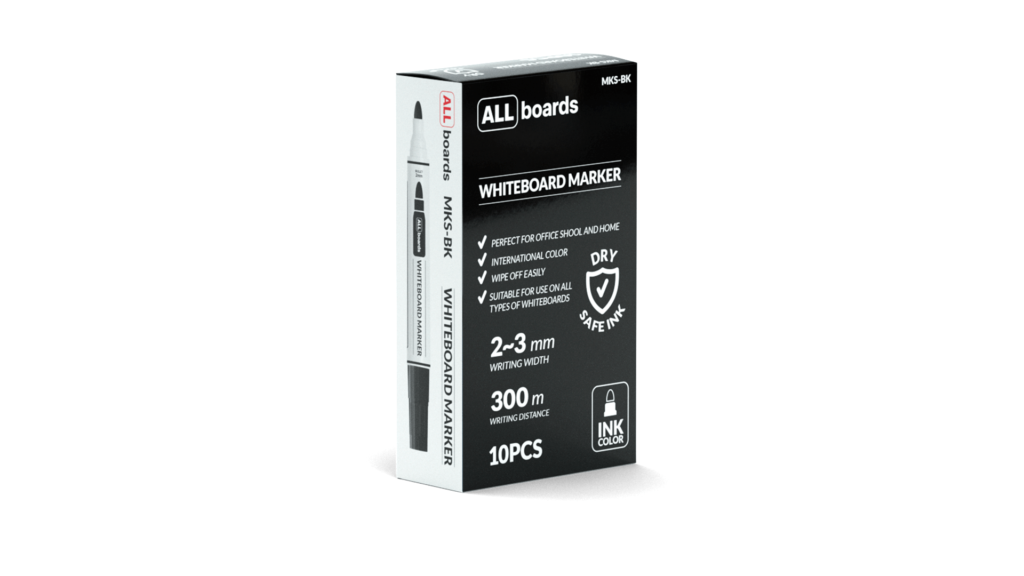 Black dry-erase markers for whiteboards and glass boards - set of 10
