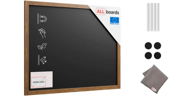 Magnetic Waterproof Chalkboard 100 x 80 cm in Wooden Frame – Classic Brown - FREE Accessories Included