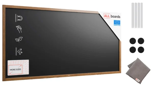 Magnetic Waterproof Chalkboard 200 x 100 cm in Wooden Frame – Classic Brown - FREE Accessories Included