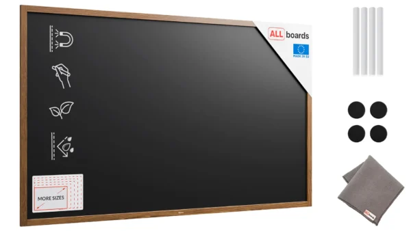 Magnetic Waterproof Chalkboard 200 x 120 cm in Wooden Frame – Classic Brown - FREE Accessories Included