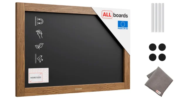 Magnetic Waterproof Chalkboard 60 x 40 cm in Wooden Frame – Classic Brown - FREE Accessories Included