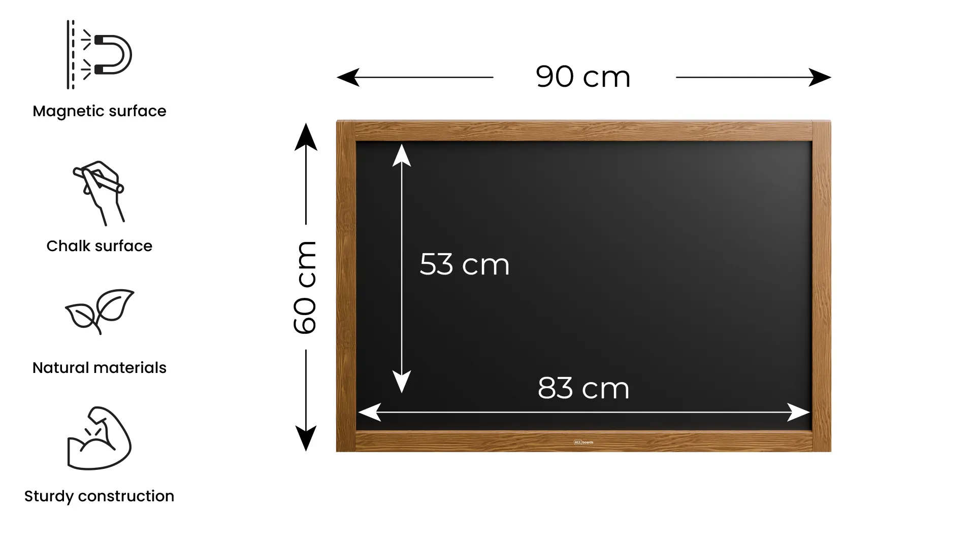 Black magnetic chalkboard 90x60 cm wooden frame