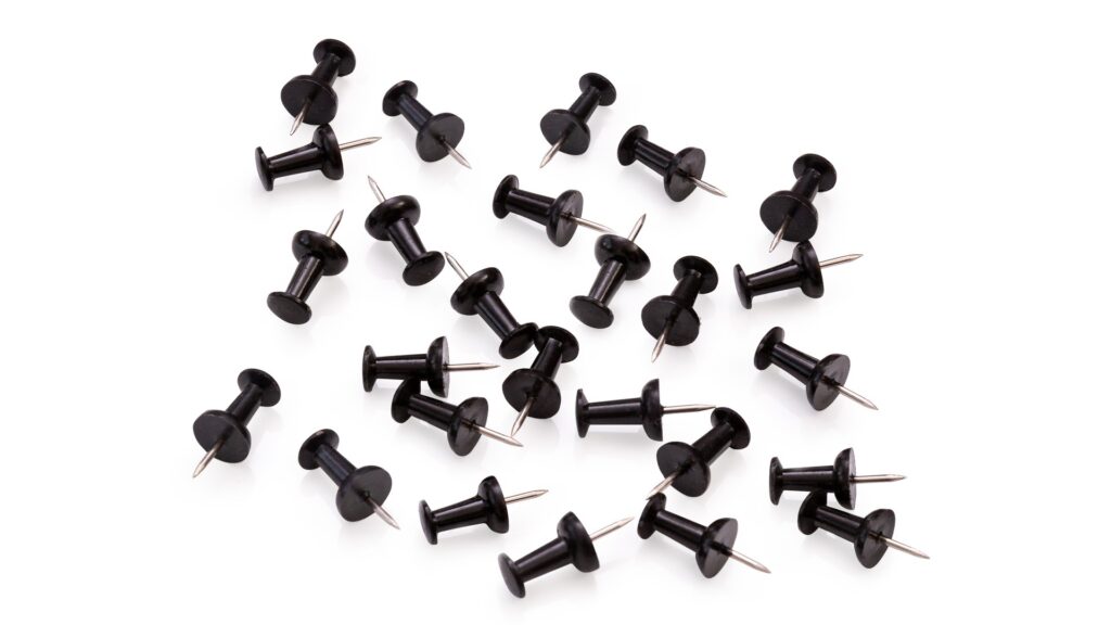Decorative black spools push pins for cork boards - 50 pieces.