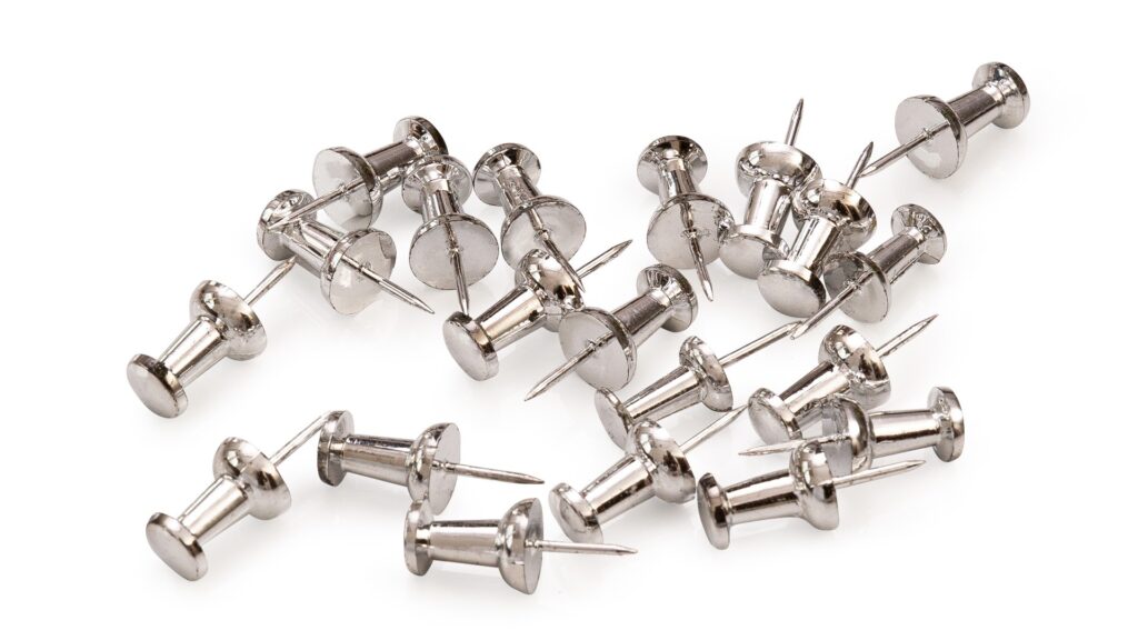 Decorative silver spools push pins for cork boards - 50 pieces.