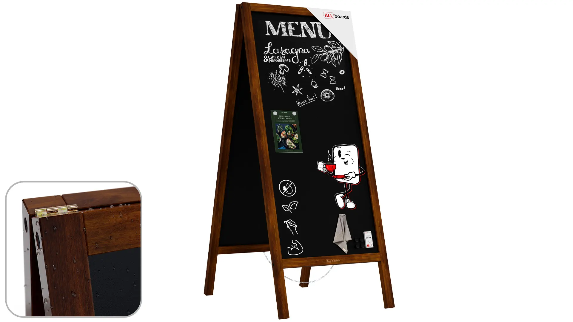 Magnetic Waterproof Chalk A-Board / Pavement Sign 150x61 cm – CLASSIC BROWN + FREE ACCESSORIES
