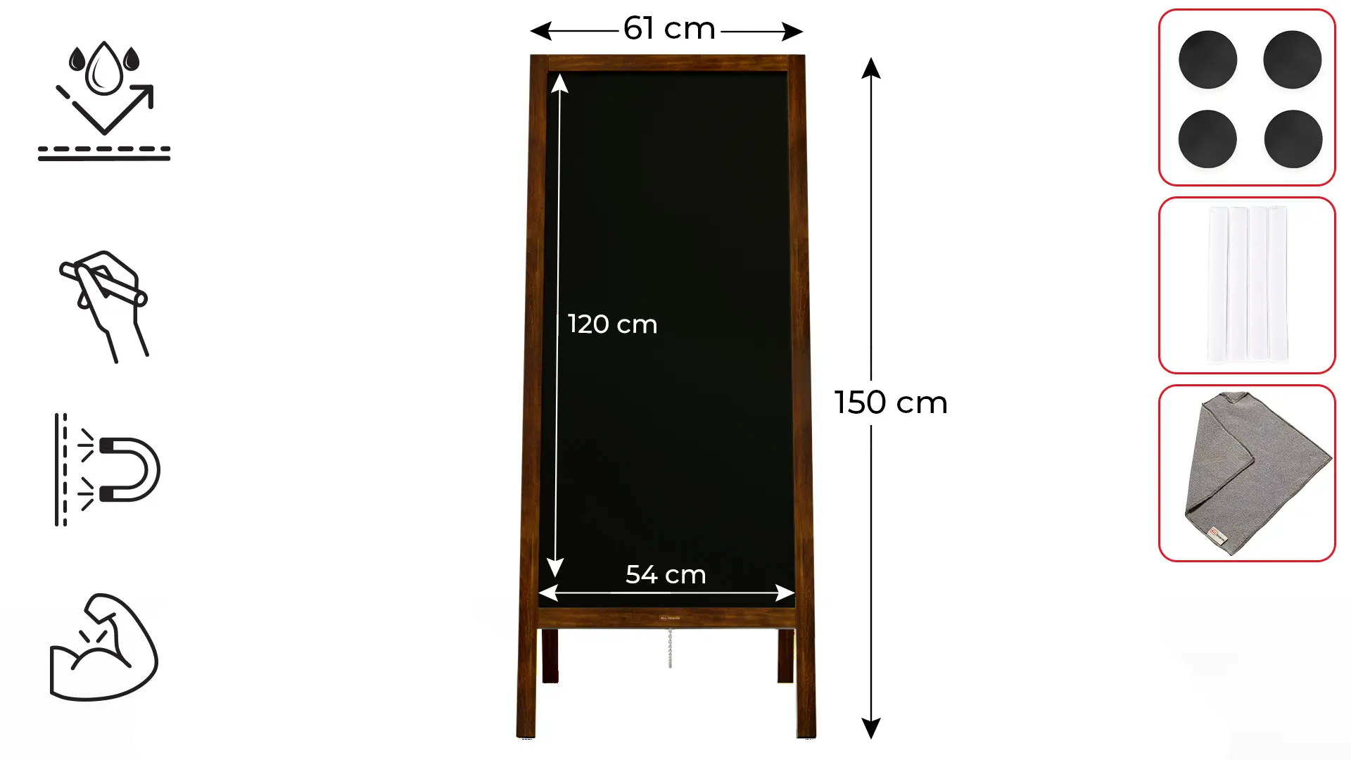 Magnetic Waterproof Chalk A-Board / Pavement Sign 150x61 cm – CLASSIC BROWN + FREE ACCESSORIES - Image 2