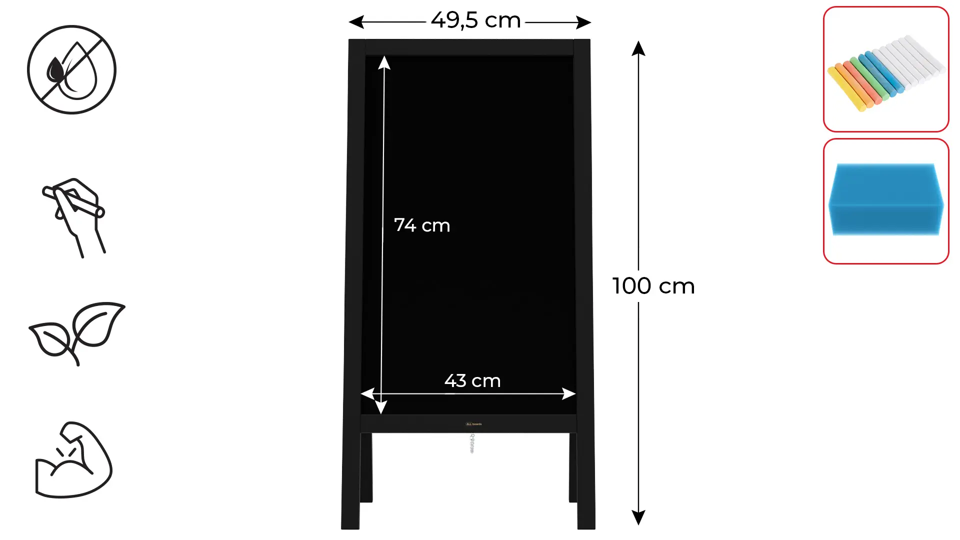 Pavement Sign with Black Varnished Wooden Frame 100x49,5cm, Sidewalk Advertising Board Chalkboard A-Frame with Chain Double Sides for Shop Pub Restaurant - Image 2