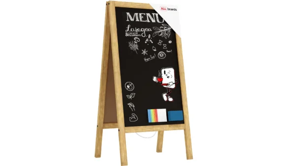 Pavement Sign with Natural Wooden Frame 100x49,5cm, Sidewalk Advertising Board Chalkboard A-Frame