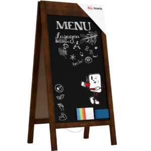 Pavement Sign with Wide Top Border Wooden Frame 100x49,5cm, Sidewalk Advertising Board Chalkboard A-Frame