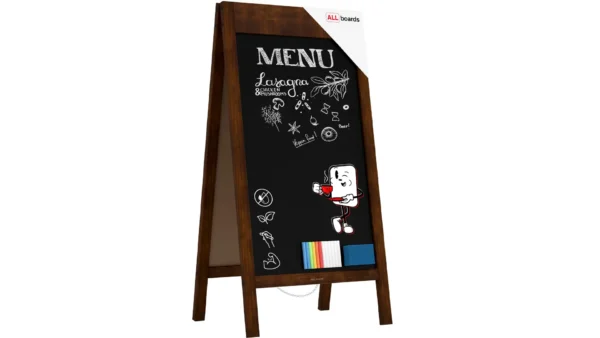 Pavement Sign with Wide Top Border Wooden Frame 100x49,5cm, Sidewalk Advertising Board Chalkboard A-Frame