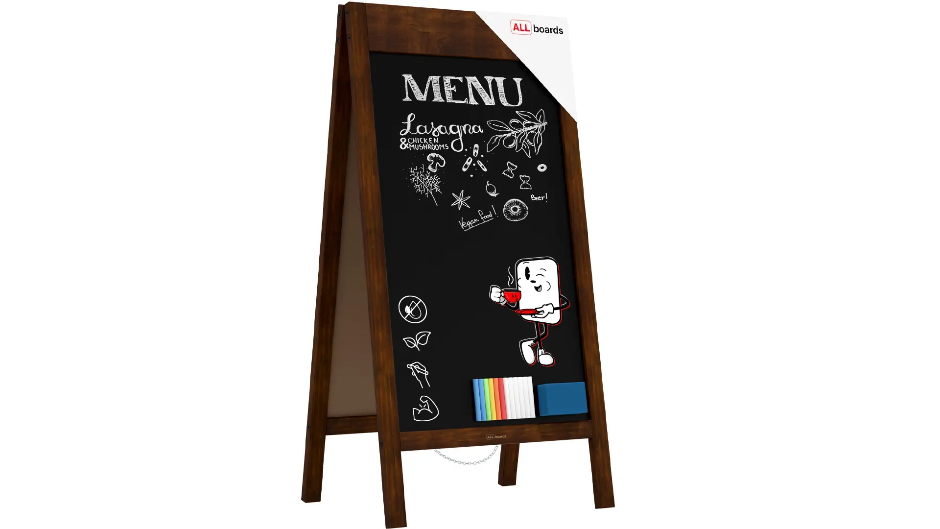 Pavement Sign with Wide Top Border Wooden Frame 100x49,5cm, Sidewalk Advertising Board Chalkboard A-Frame