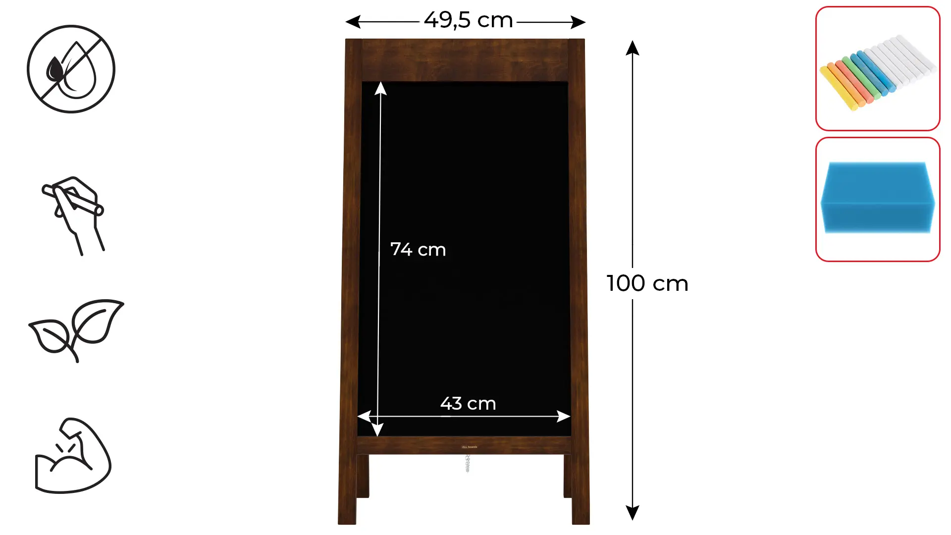 Pavement Sign with Wide Top Border Wooden Frame 100x49,5cm, Sidewalk Advertising Board Chalkboard A-Frame - Image 2