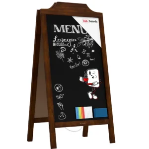 Pavement Sign with Wave Top Border Wooden Frame 100x49,5cm, Sidewalk Advertising Board Chalkboard A-Frame
