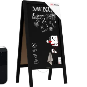 Magnetic Waterproof Chalk A-Board / Pavement Sign 100x49,5 cm – BLACK FRAME + FREE ACCESSORIES